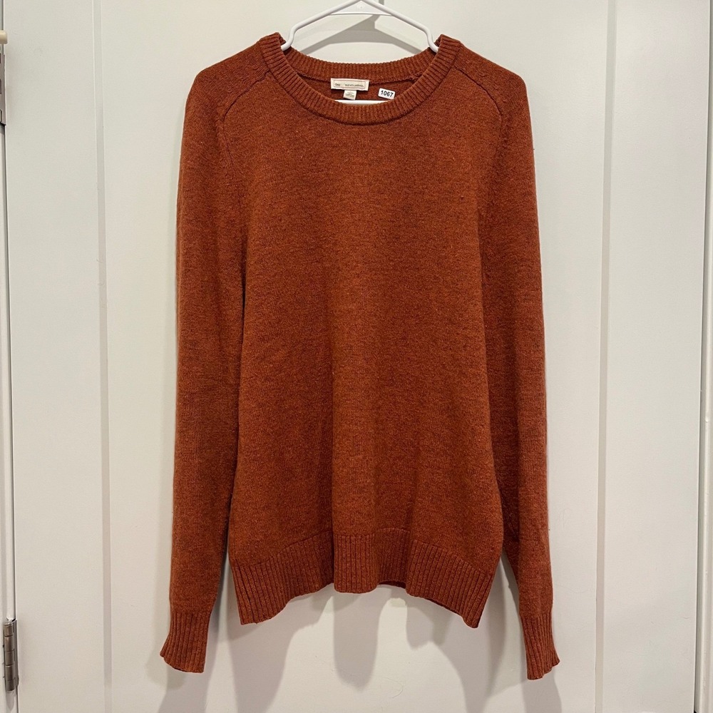 Gap Mens Lambswool Blend Crewneck Sweater Burnt Orange Marl Knit Large